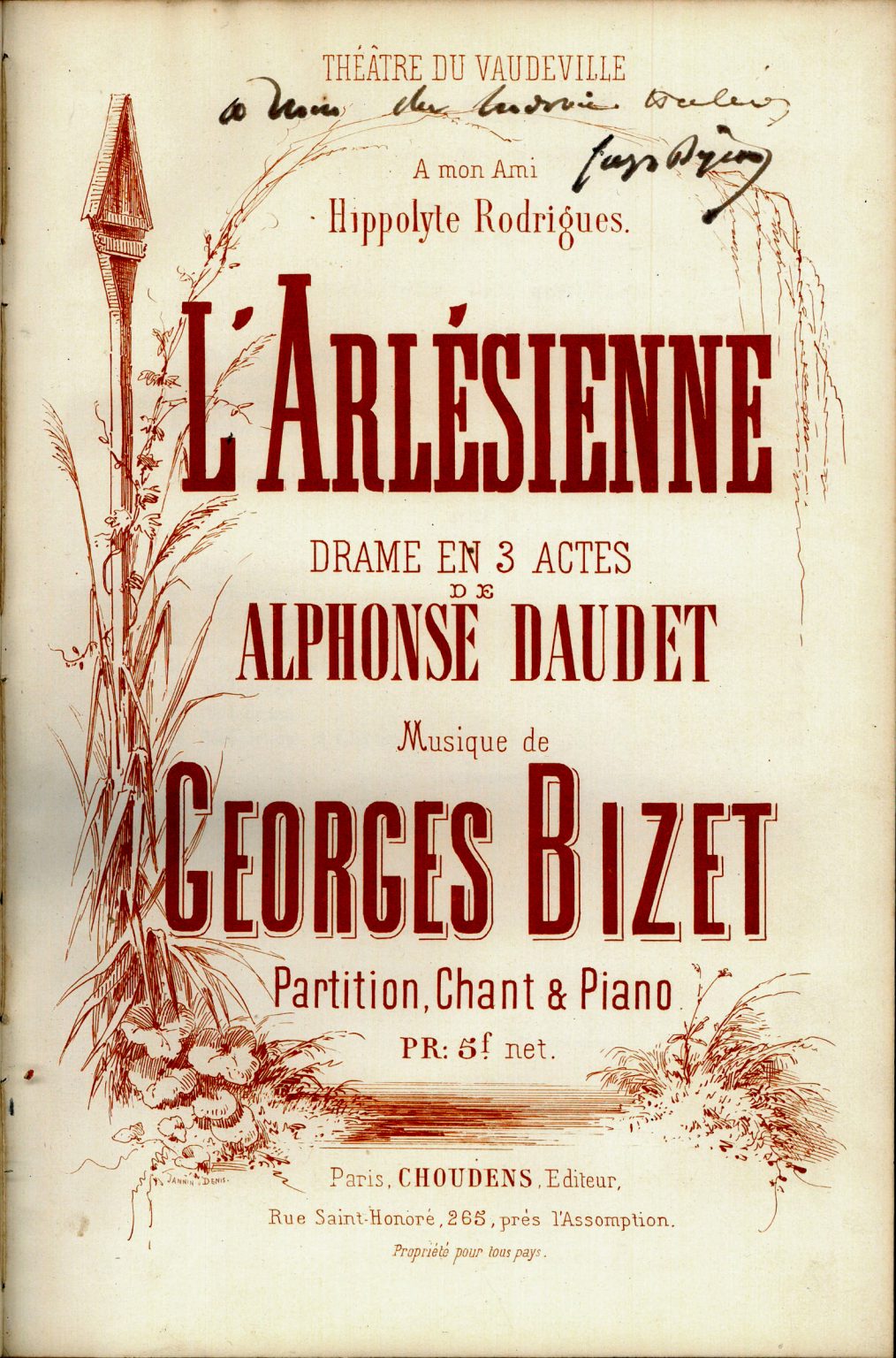 Bizet, Georges. L'Arlésienne. Drame en 3 actes de Alphonse Daudet ...