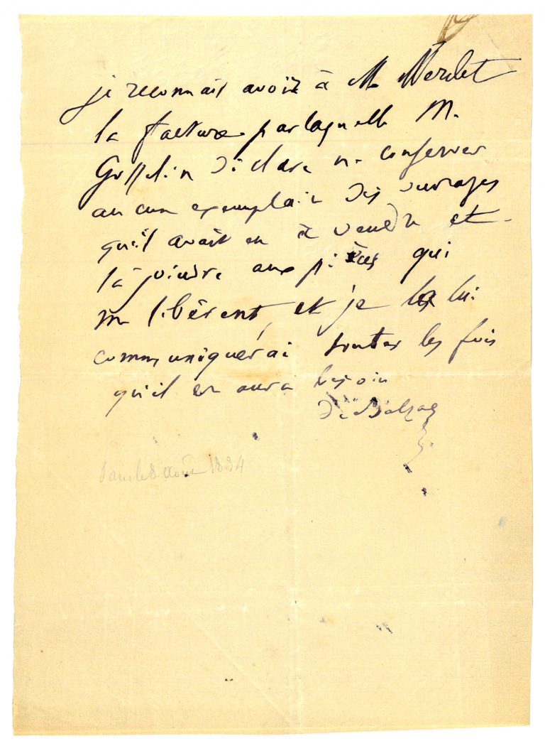 Balzac, Honoré de Autograph letter signed (